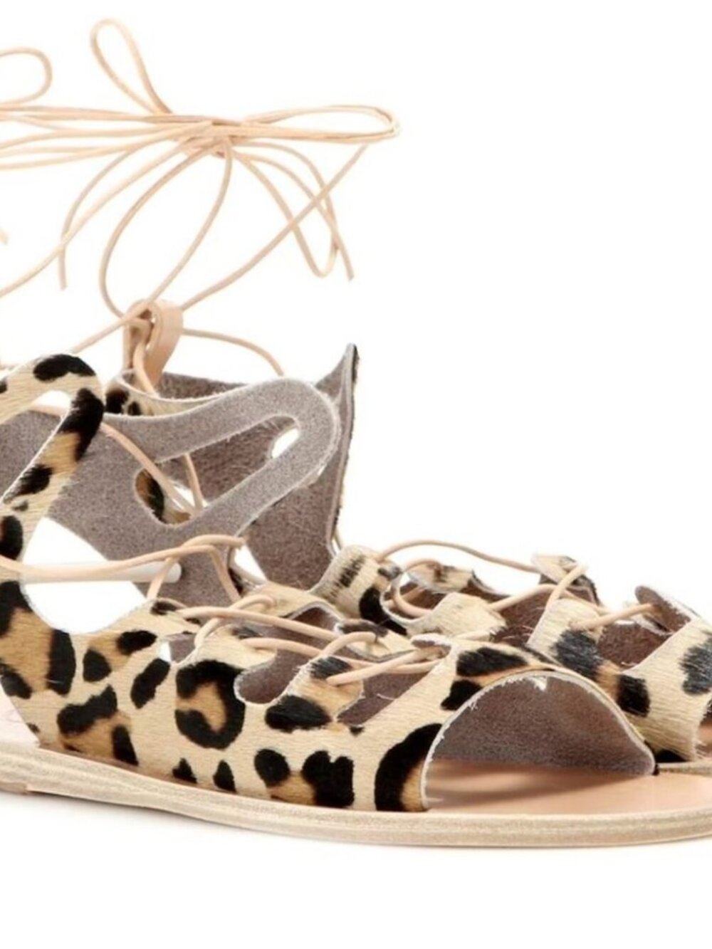 Ancient Greek Sandals Antigone Gladiator Lace-Up Sandal Leopard Pony Hair EU 39